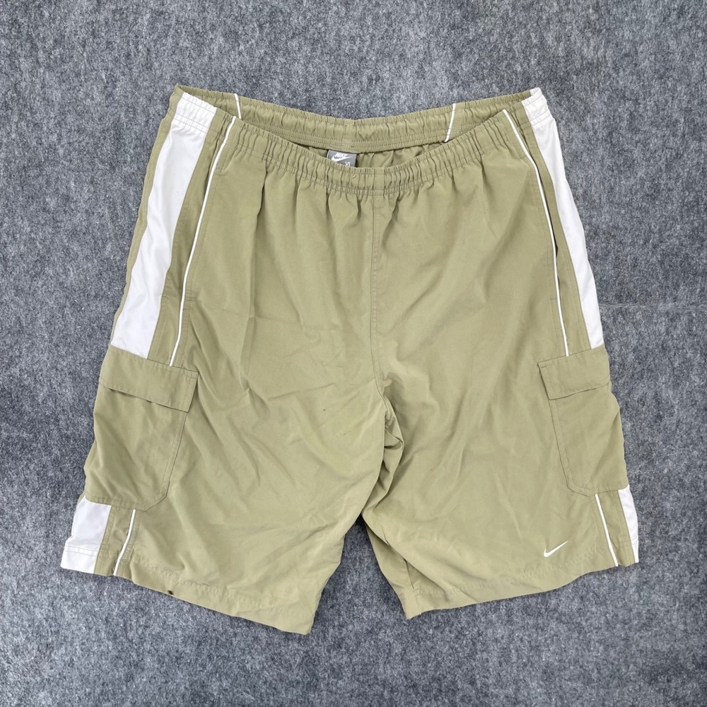 Nike Cargo Shorts Mens XL Khaki Tan White Side Stripe Vintage Y2K New